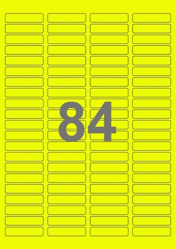 A4-etiketter, 84 Udstansede etiketter/ark, 46,0 x 11,1 mm, neon gul, 100 ark